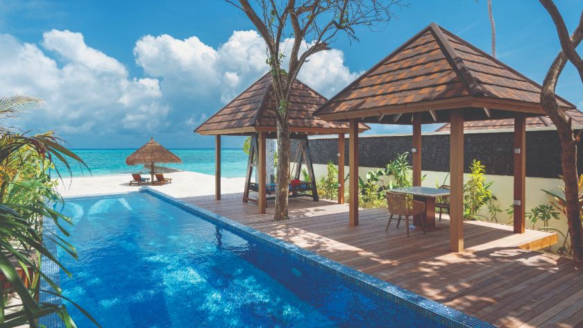 Kanifushi Grand Pool Villa Outdoor Deck and Pool