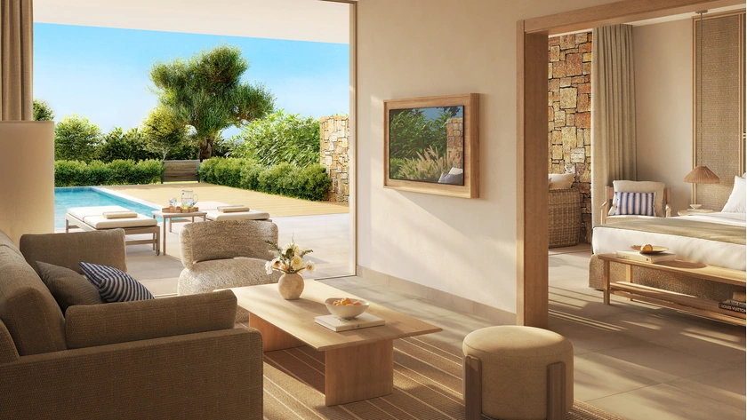 Deluxe Two Bedroom Bungalow Suite Private Pool Bedroom and Living Area