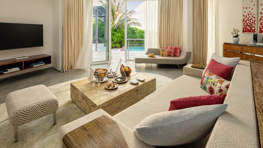 Beach Villa with Pool Living Room