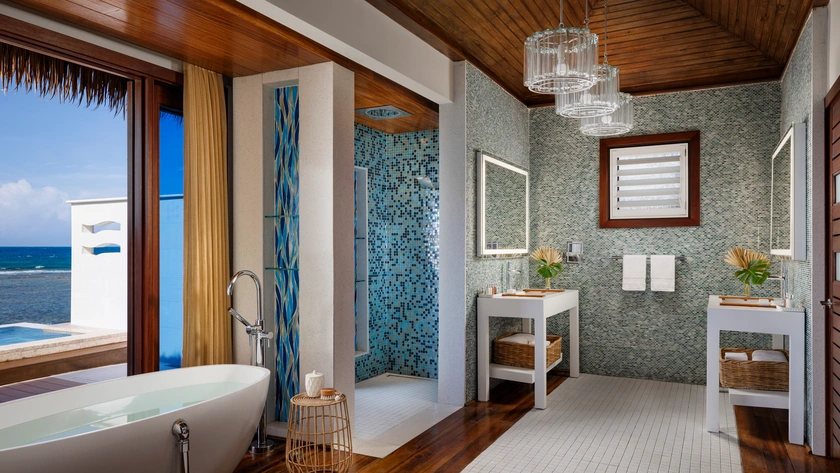 Over the Water Private Island Butler Villa with Infinity Pool Bathroom